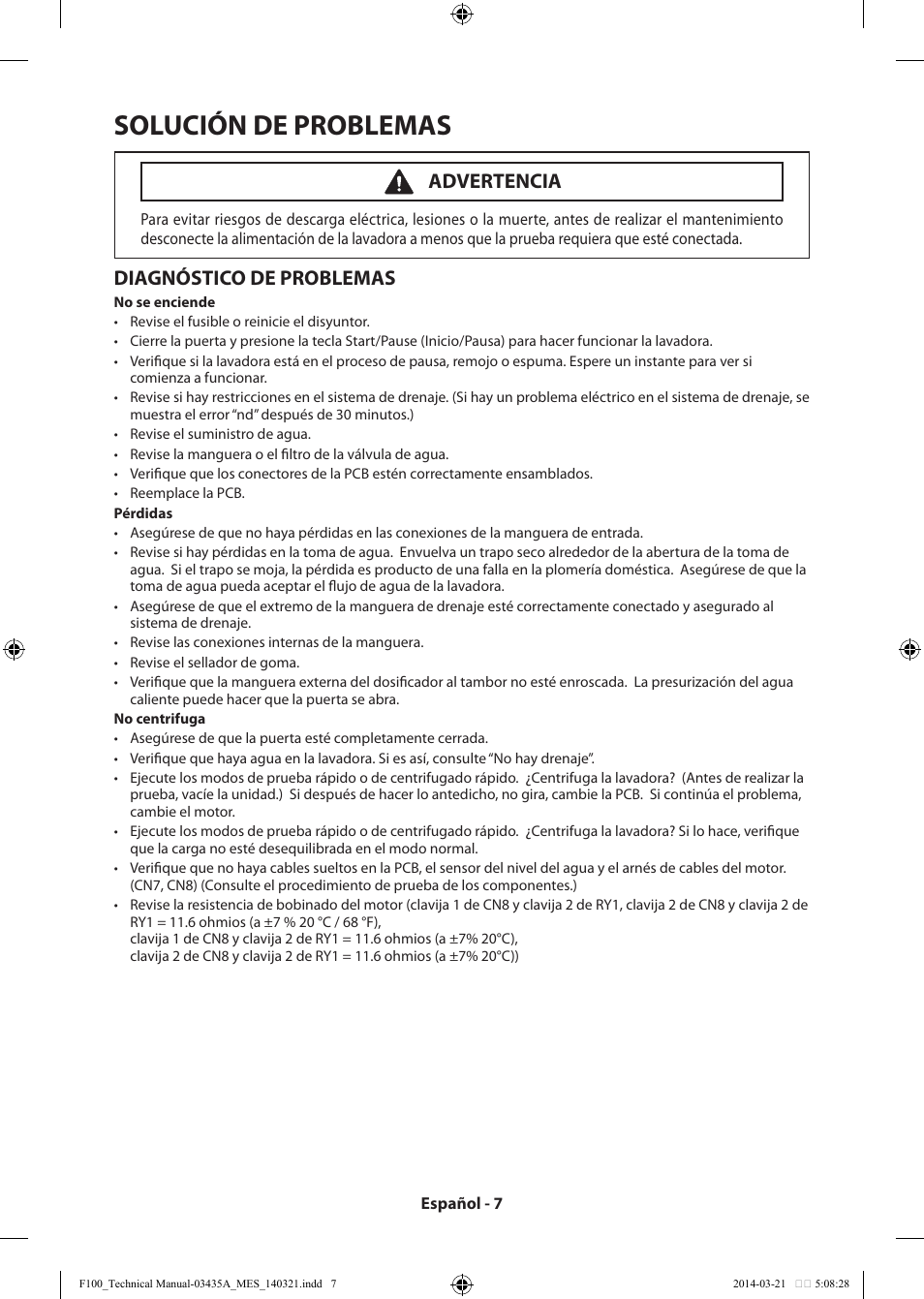 Solución de problemas, Diagnóstico de problemas, Advertencia | Samsung WB09H7300GP-A1 User Manual | Page 31 / 36
