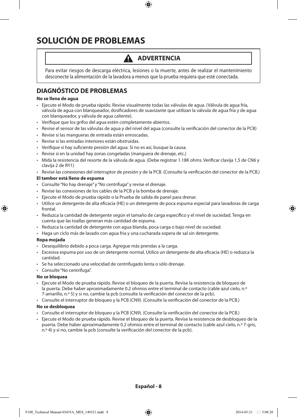 Solución de problemas, Diagnóstico de problemas, Advertencia | Samsung WB09H7300GP-A1 User Manual | Page 32 / 36