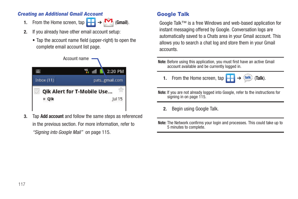 Google talk | Samsung SGH-T989AABTMB User Manual | Page 122 / 278