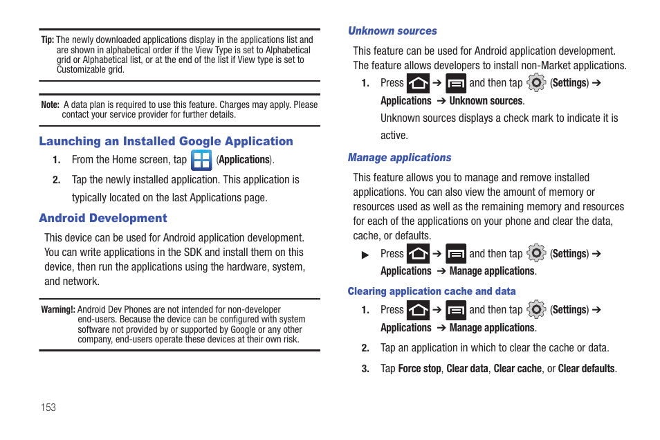 Launching an installed google application, Android development | Samsung SGH-T989AABTMB User Manual | Page 158 / 278