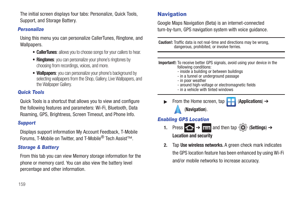 Navigation | Samsung SGH-T989AABTMB User Manual | Page 164 / 278