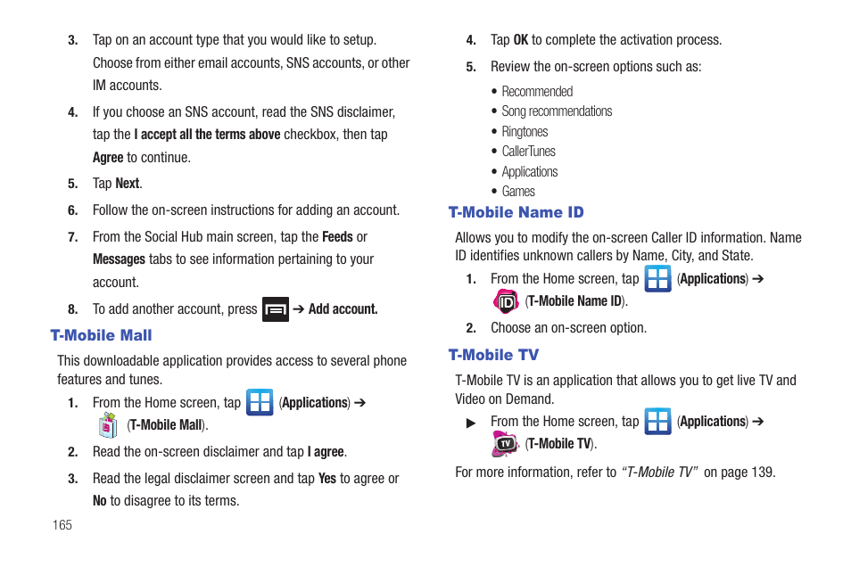 T-mobile mall, T-mobile name id, T-mobile tv | T-mobile mall t-mobile name id t-mobile tv | Samsung SGH-T989AABTMB User Manual | Page 170 / 278