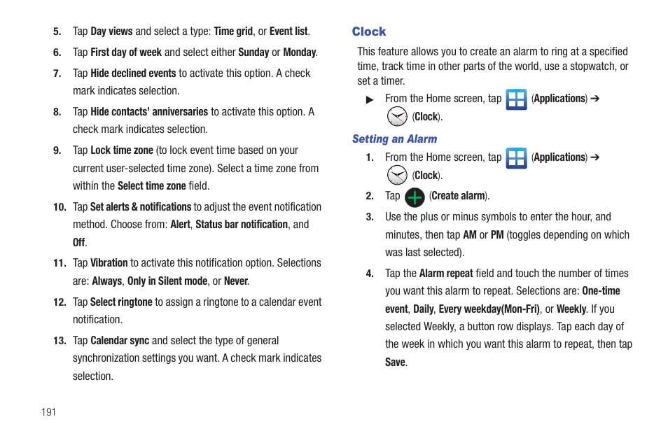 Clock | Samsung SGH-T989AABTMB User Manual | Page 196 / 278