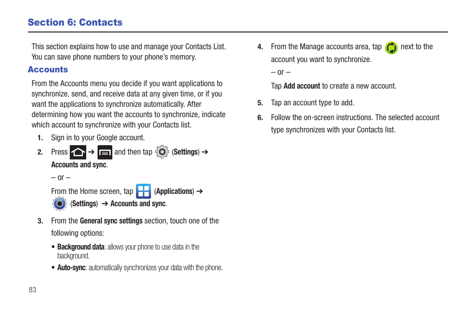 Section 6: contacts, Accounts | Samsung SGH-T989AABTMB User Manual | Page 88 / 278