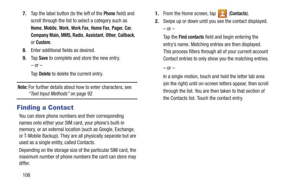 Finding a contact | Samsung SGH-T999MBATMB User Manual | Page 112 / 378