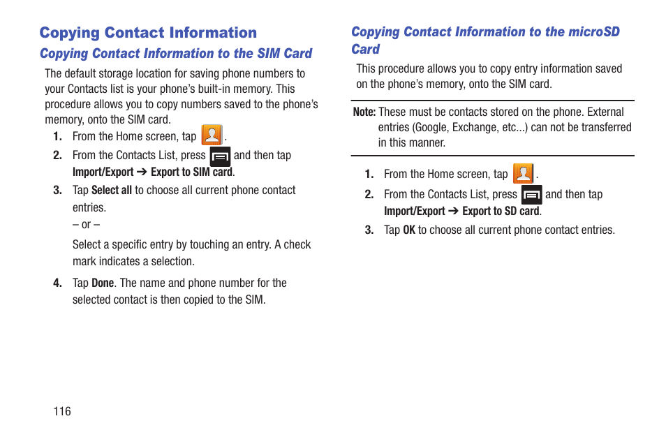 Copying contact information | Samsung SGH-T999MBATMB User Manual | Page 122 / 378