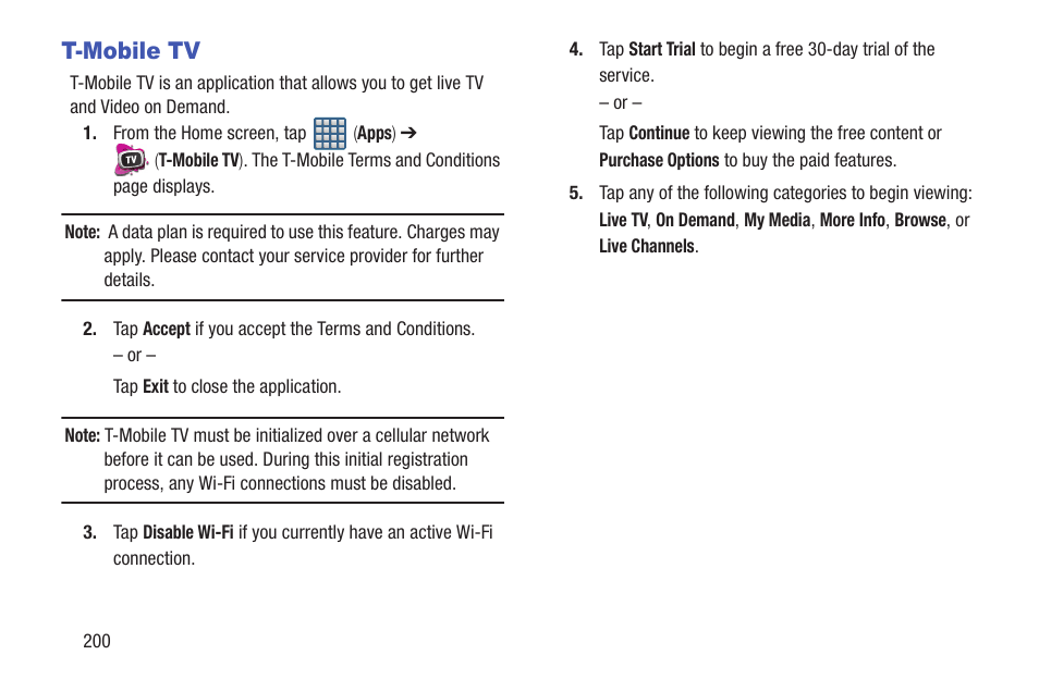 T-mobile tv | Samsung SGH-T999MBATMB User Manual | Page 206 / 378