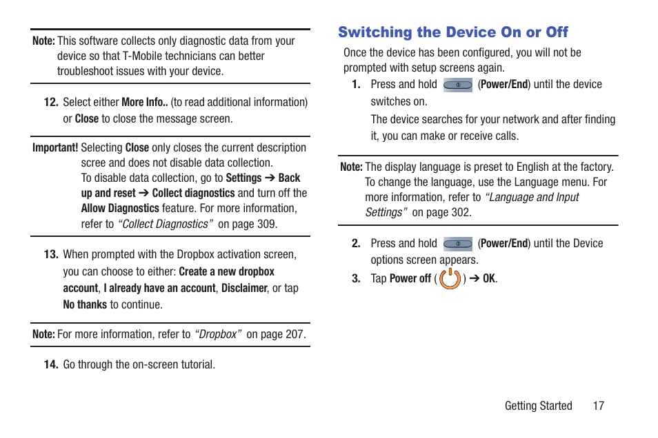 Switching the device on or off | Samsung SGH-T999MBATMB User Manual | Page 23 / 378