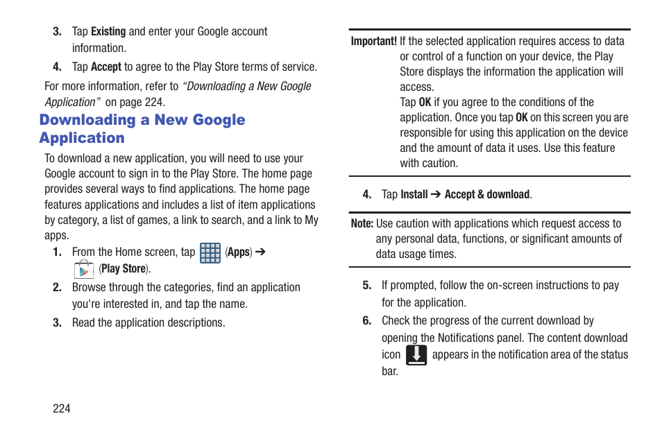 Downloading a new google application | Samsung SGH-T999MBATMB User Manual | Page 230 / 378