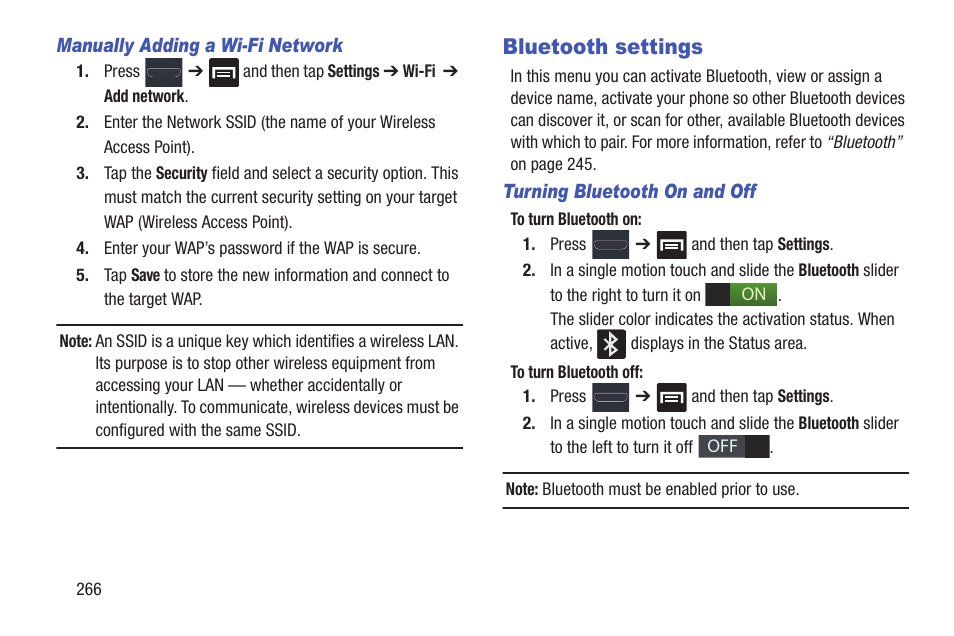 Bluetooth settings | Samsung SGH-T999MBATMB User Manual | Page 272 / 378