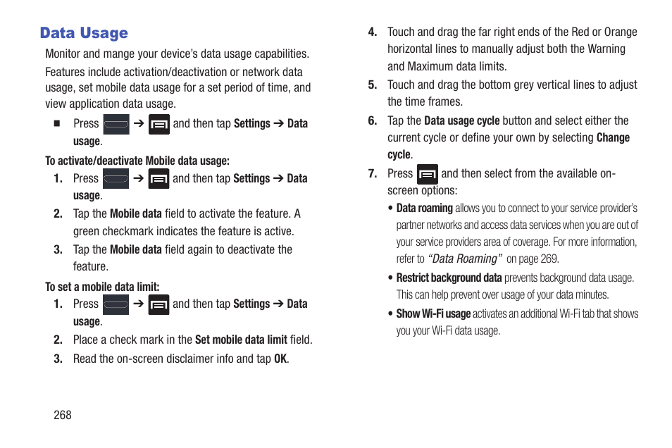 Data usage | Samsung SGH-T999MBATMB User Manual | Page 274 / 378