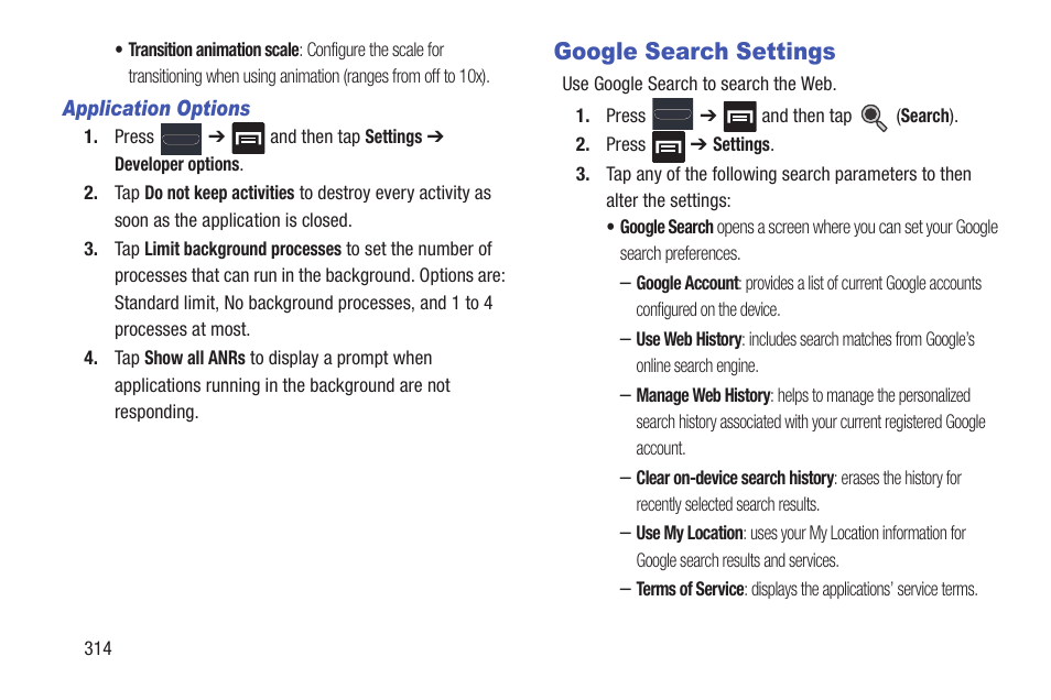 Google search settings | Samsung SGH-T999MBATMB User Manual | Page 320 / 378