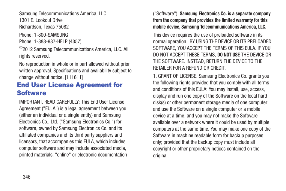 End user license agreement for software | Samsung SGH-T999MBATMB User Manual | Page 352 / 378