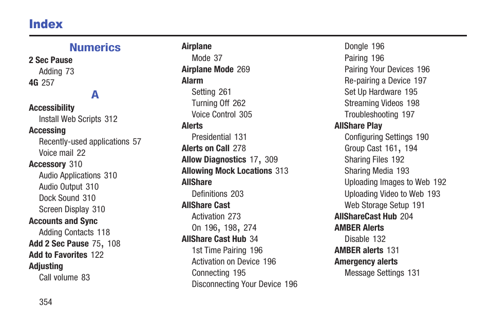 Index | Samsung SGH-T999MBATMB User Manual | Page 360 / 378