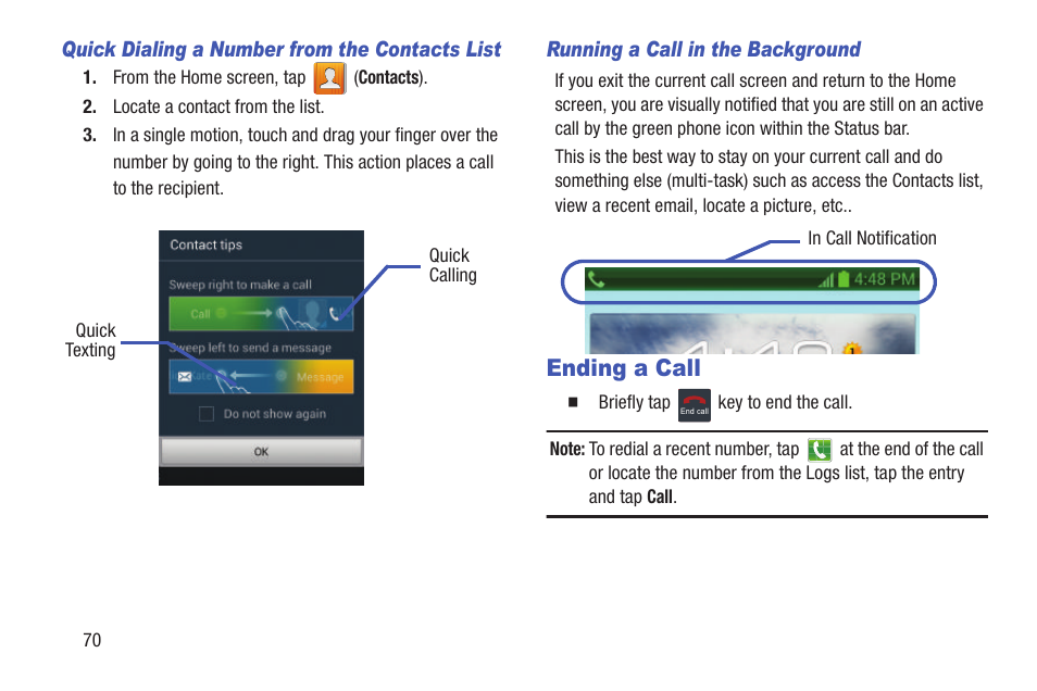 Ending a call | Samsung SGH-T999MBATMB User Manual | Page 76 / 378