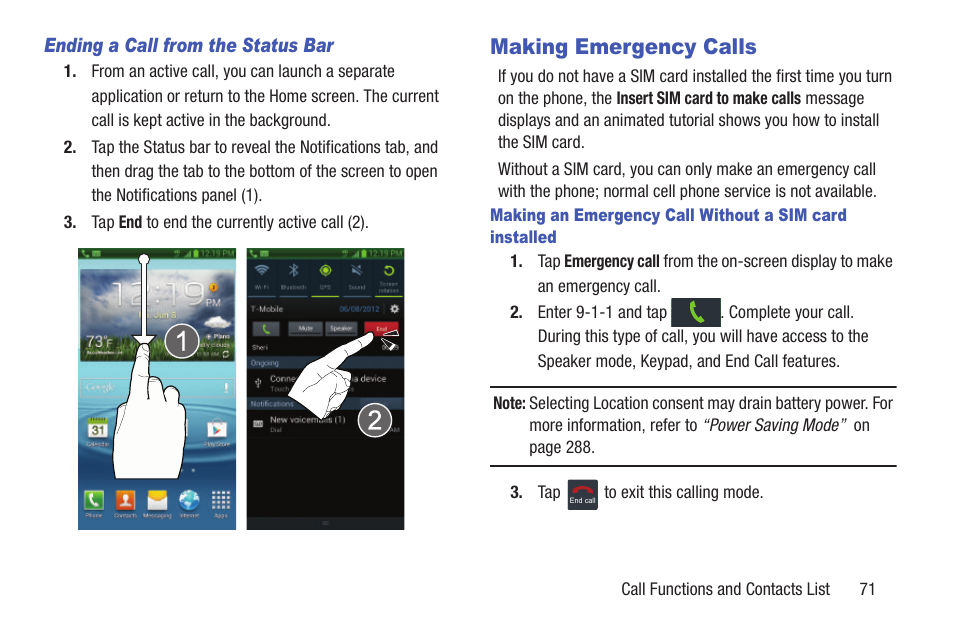 Making emergency calls | Samsung SGH-T999MBATMB User Manual | Page 77 / 378