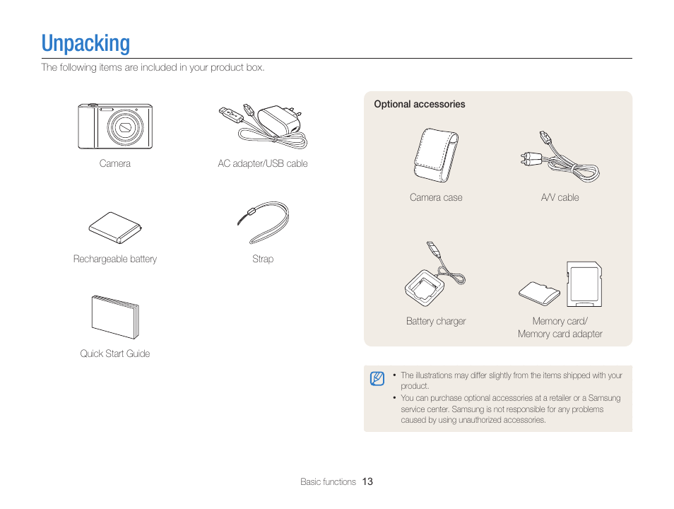 Unpacking | Samsung EC-ST66ZZFPRUS User Manual | Page 14 / 132