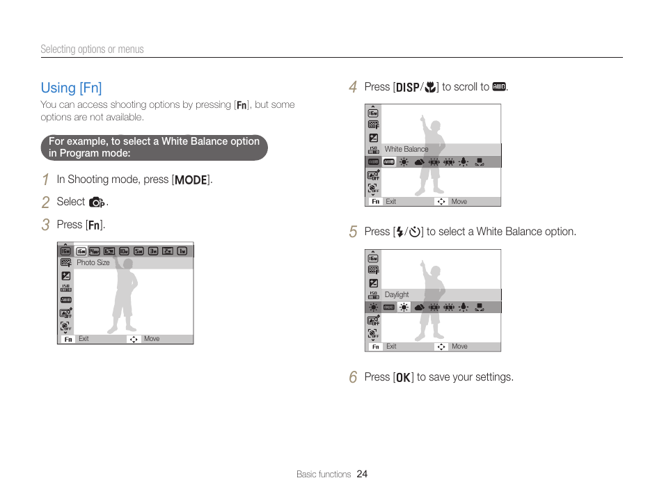 Using [fn, Using [fn] ………………………………… 24 | Samsung EC-ST66ZZFPRUS User Manual | Page 25 / 132