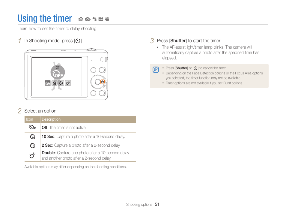 Using the timer | Samsung EC-ST66ZZFPRUS User Manual | Page 52 / 132