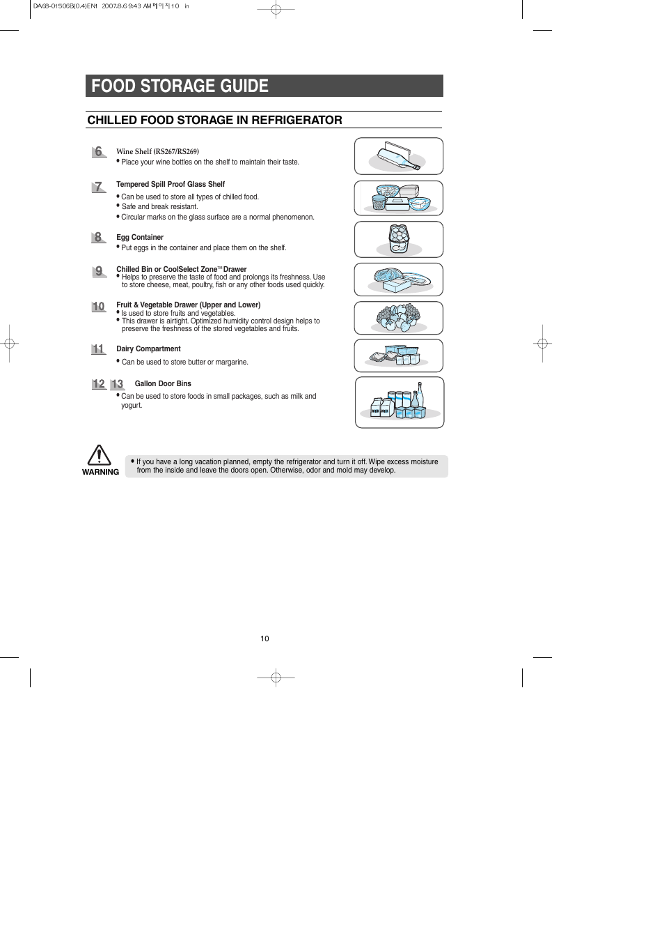 Food storage guide | Samsung RS265LABP-XAA User Manual | Page 10 / 32