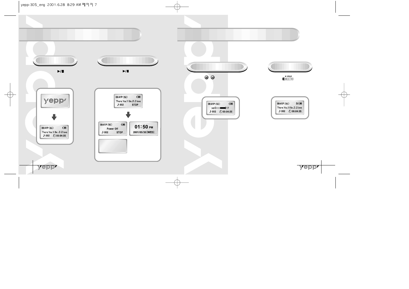 Listening to music with yepp, Setting up volume / hold functions | Samsung YP-30SH User Manual | Page 5 / 30