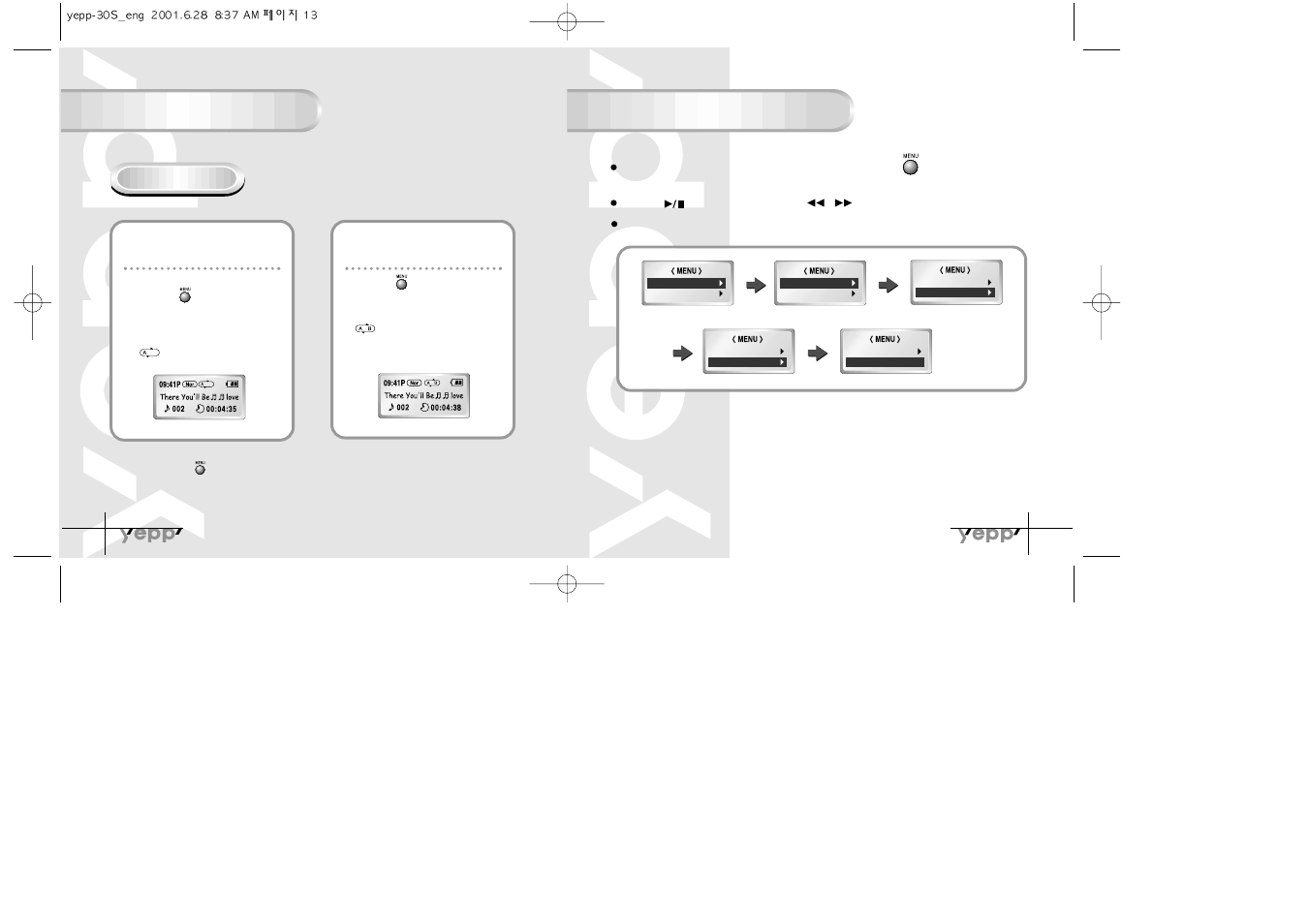 Loop repeating, Setting up menu, Setting up menu loop repeating | Starting point, Ending point, Loop function | Samsung YP-30SH User Manual | Page 8 / 30