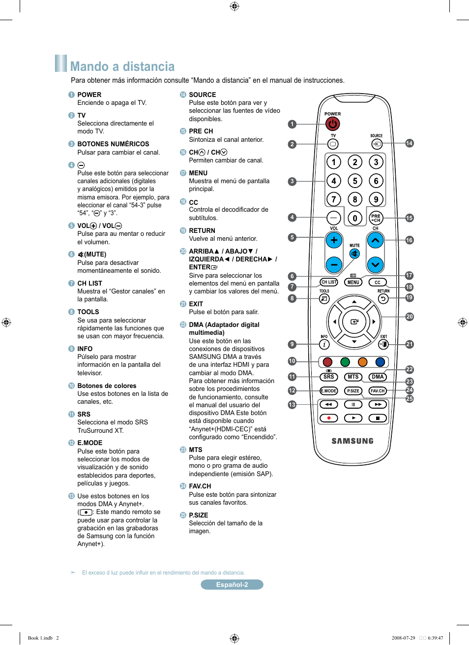 Mando a distancia | Samsung LN46A500T1FXZA User Manual | Page 26 / 37