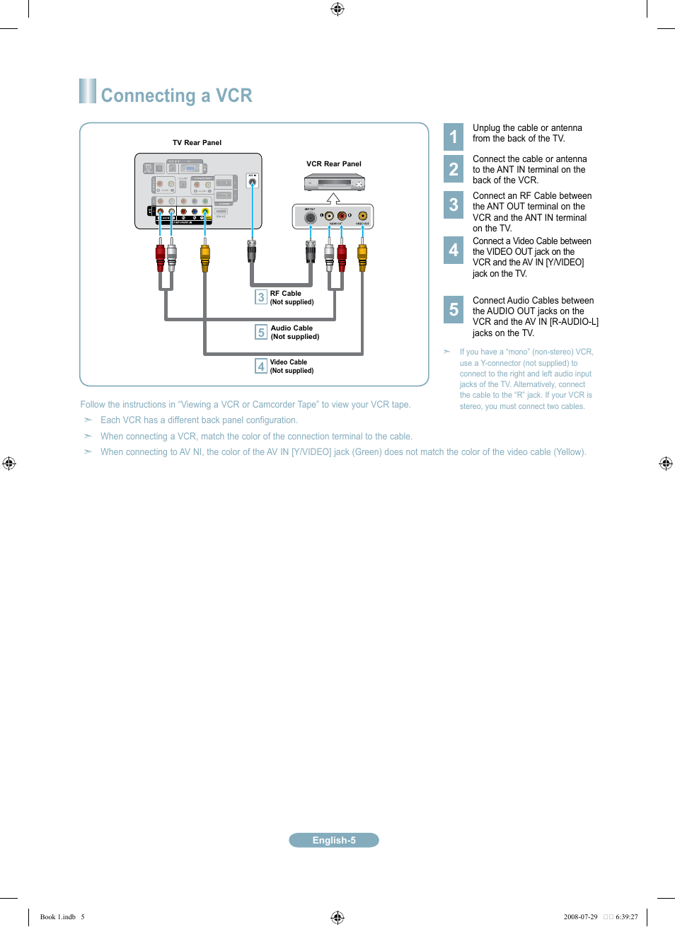 Connecting a vcr | Samsung LN46A500T1FXZA User Manual | Page 5 / 37