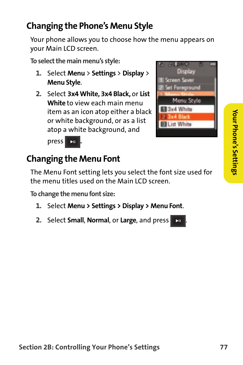 Changing the phone’s menu style, Changing the menu font | Samsung SPH-M620ZKASPR User Manual | Page 103 / 340