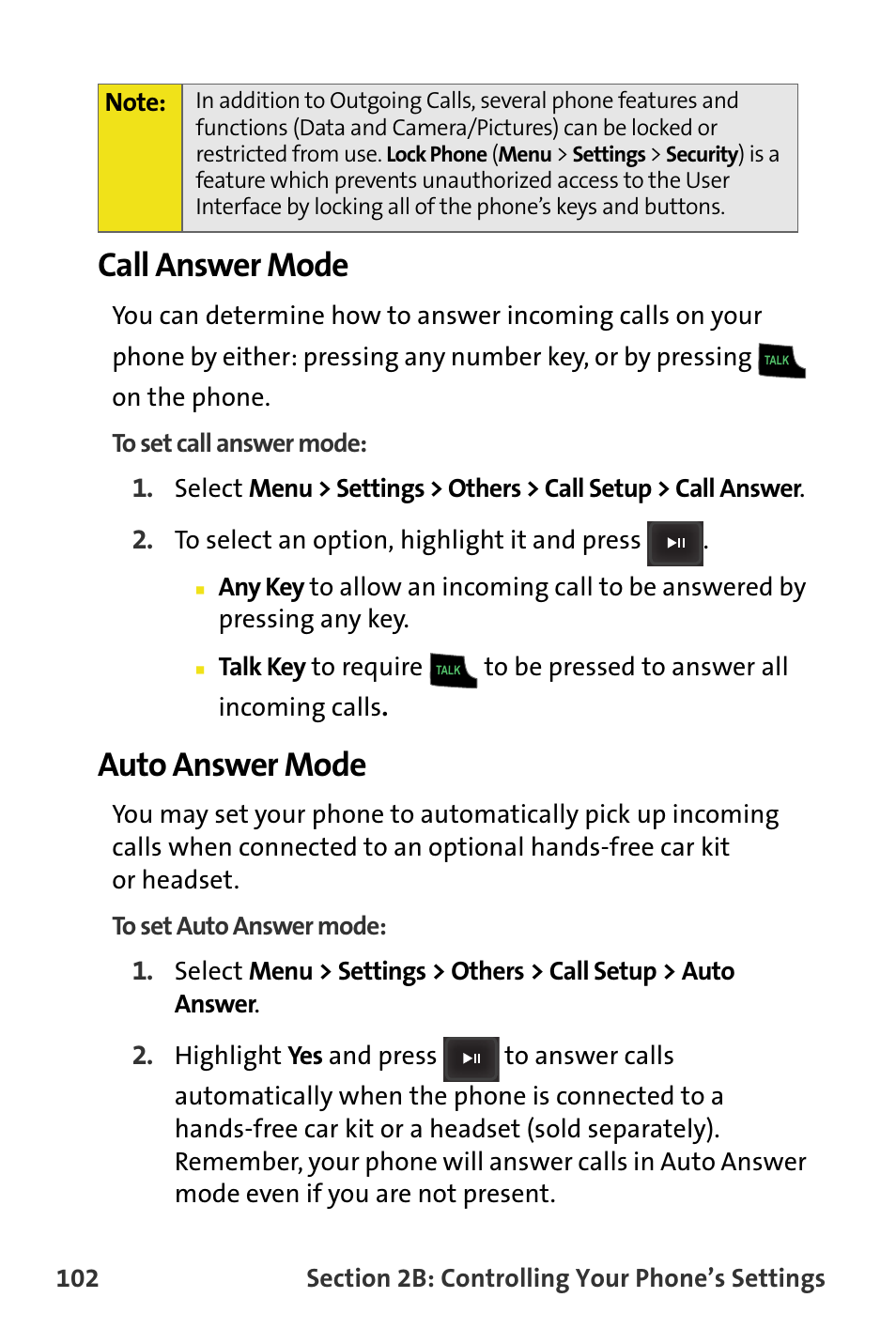 Call answer mode, Auto answer mode | Samsung SPH-M620ZKASPR User Manual | Page 128 / 340