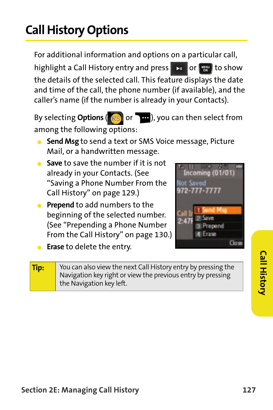 Call history options, Ca ll histor y | Samsung SPH-M620ZKASPR User Manual | Page 153 / 340