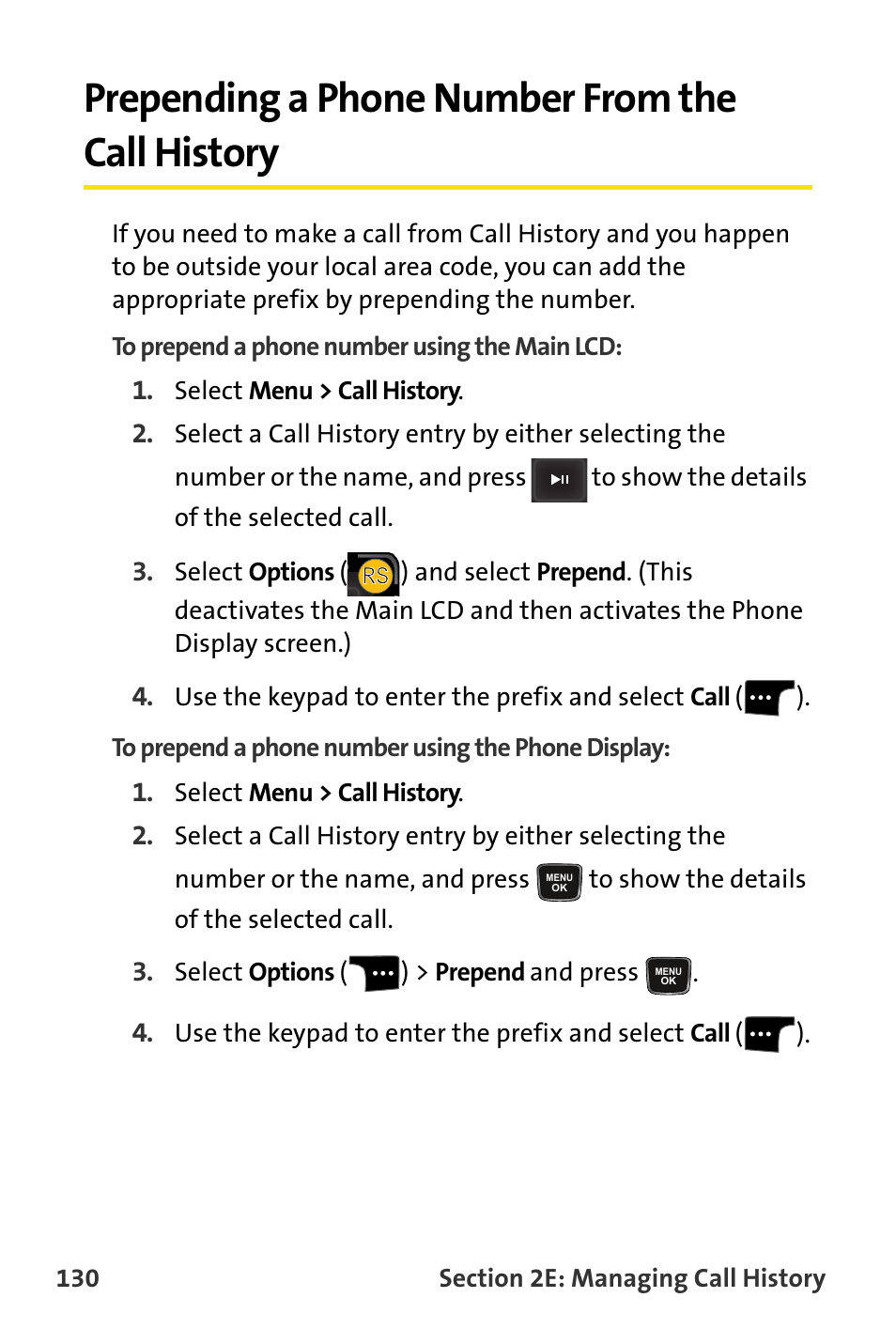 Prepending a phone number from the call history | Samsung SPH-M620ZKASPR User Manual | Page 156 / 340