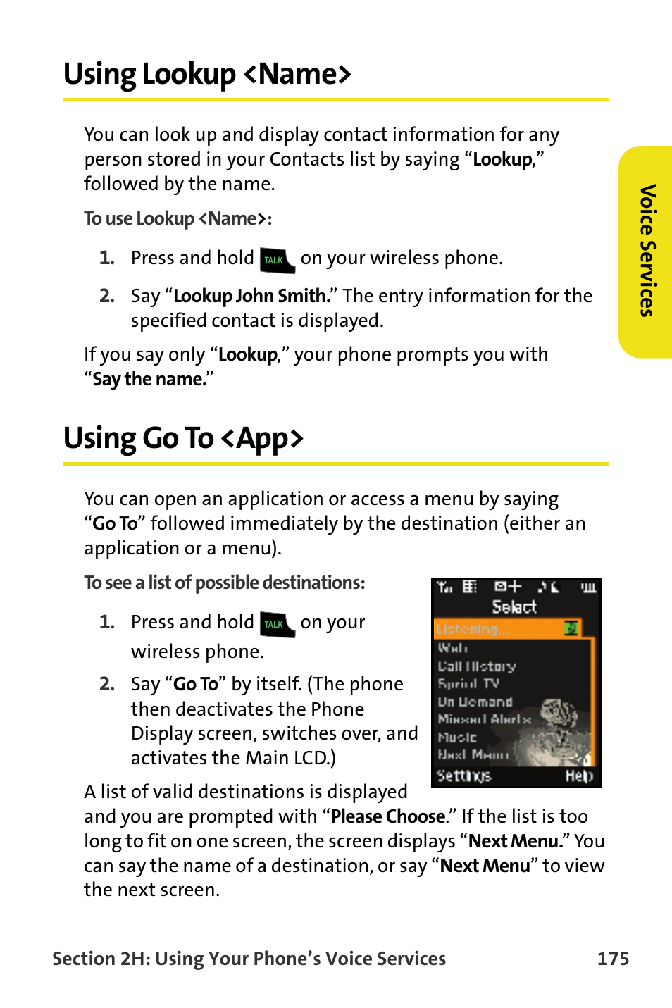 Using lookup <name, Using go to <app | Samsung SPH-M620ZKASPR User Manual | Page 201 / 340