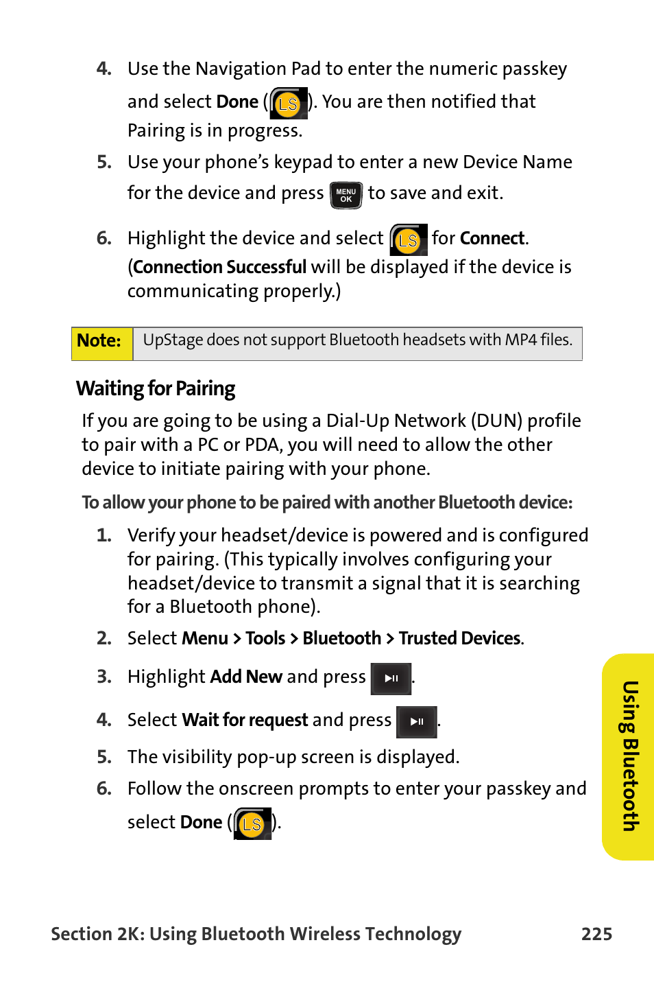 Waiting for pairing, Usin g b lue to ot h | Samsung SPH-M620ZKASPR User Manual | Page 251 / 340