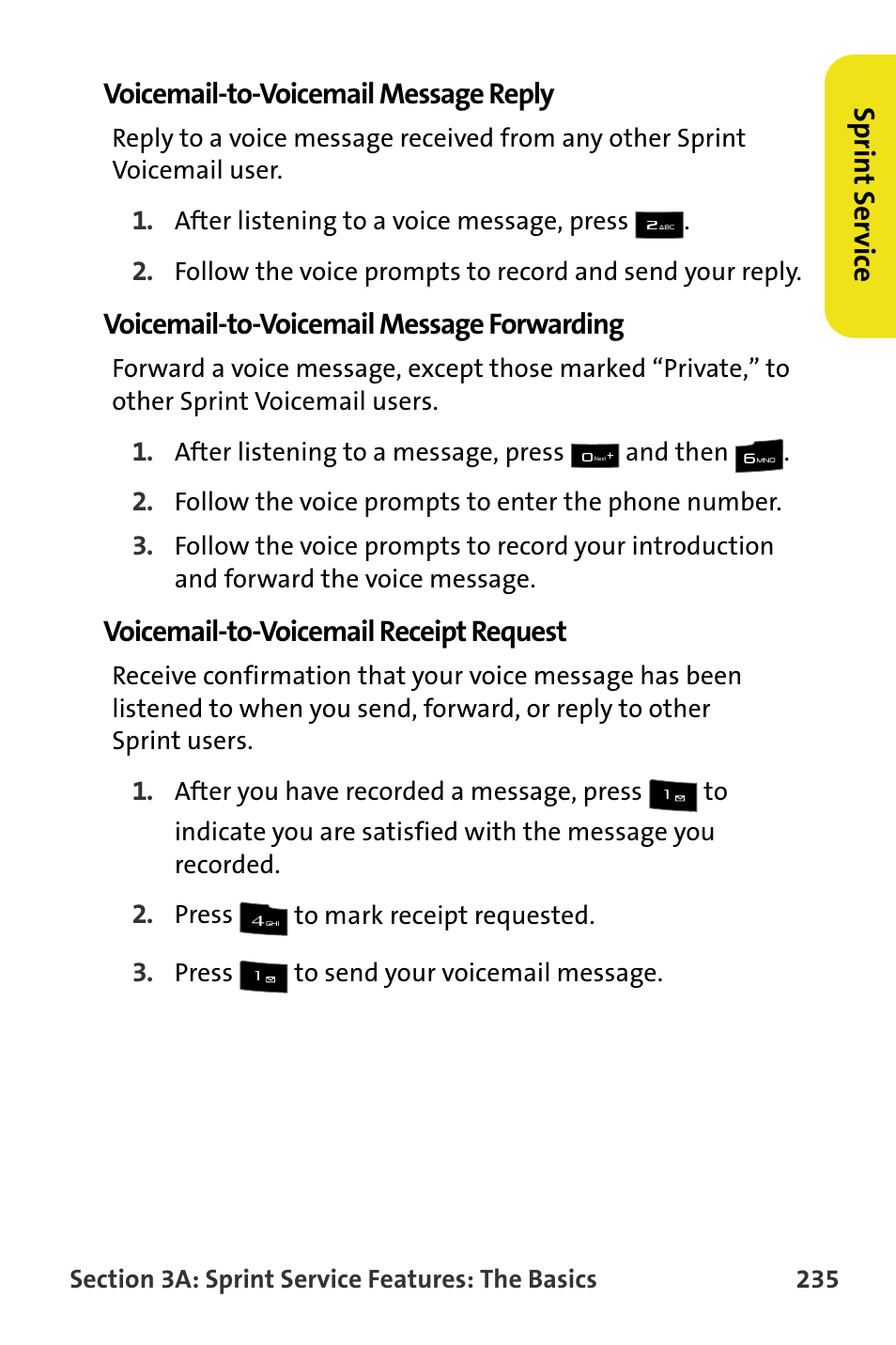 Voicemail-to-voicemail message reply, Voicemail-to-voicemail message forwarding, Voicemail-to-voicemail receipt request | Samsung SPH-M620ZKASPR User Manual | Page 261 / 340