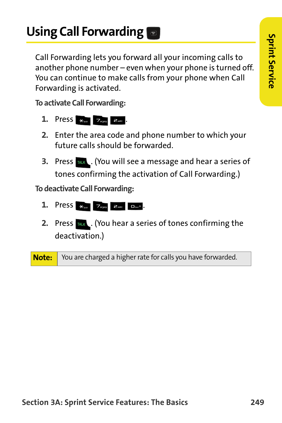 Using call forwarding, Sp rint s e rv ice, Press | Samsung SPH-M620ZKASPR User Manual | Page 275 / 340