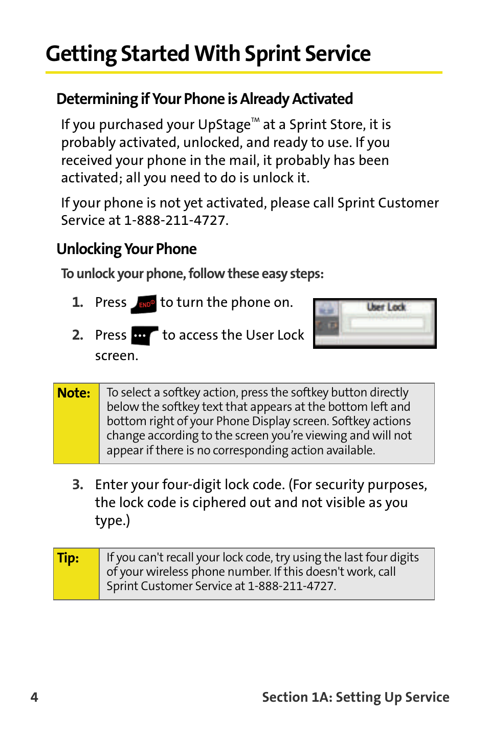 Getting started with sprint service, Determining if your phone is already activated, Unlocking your phone | Samsung SPH-M620ZKASPR User Manual | Page 30 / 340