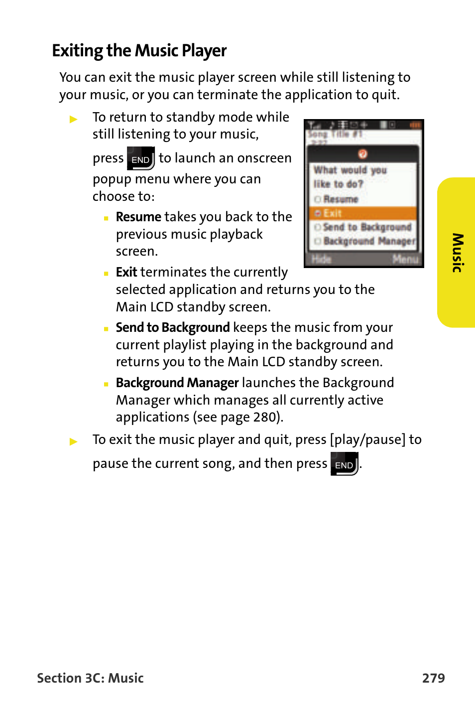 Exiting the music player, Mu si c | Samsung SPH-M620ZKASPR User Manual | Page 305 / 340