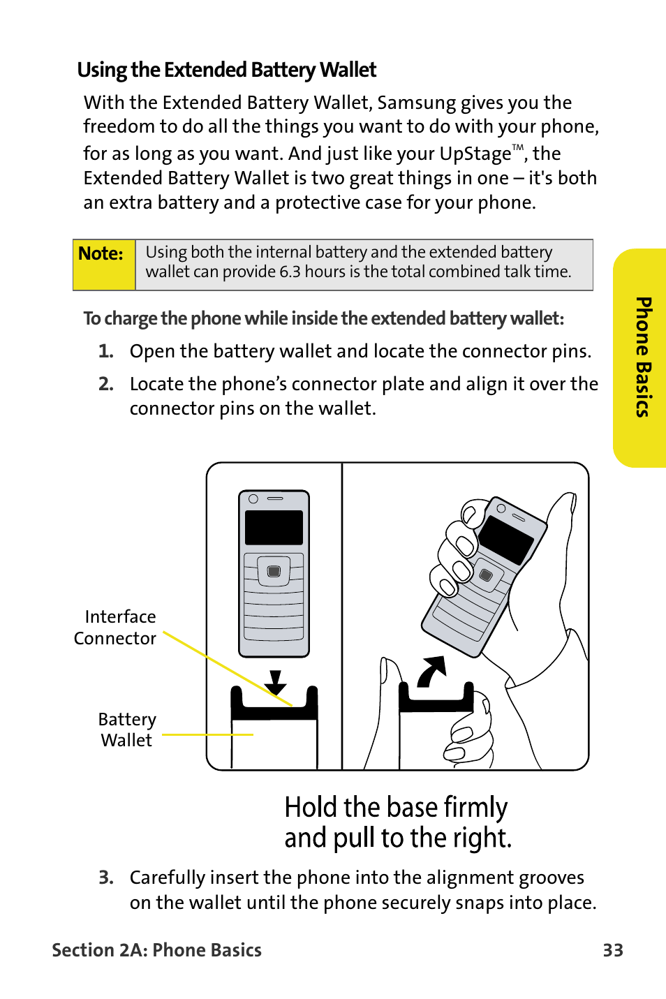 Using the extended battery wallet, Phone basics using the extended battery wallet | Samsung SPH-M620ZKASPR User Manual | Page 59 / 340
