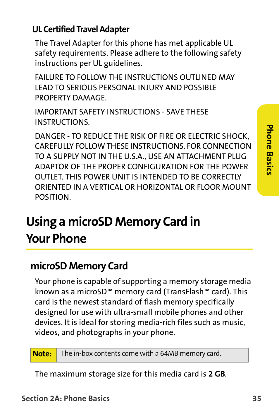 Ul certified travel adapter, Using a microsd memory card in your phone, Microsd memory card | Samsung SPH-M620ZKASPR User Manual | Page 61 / 340