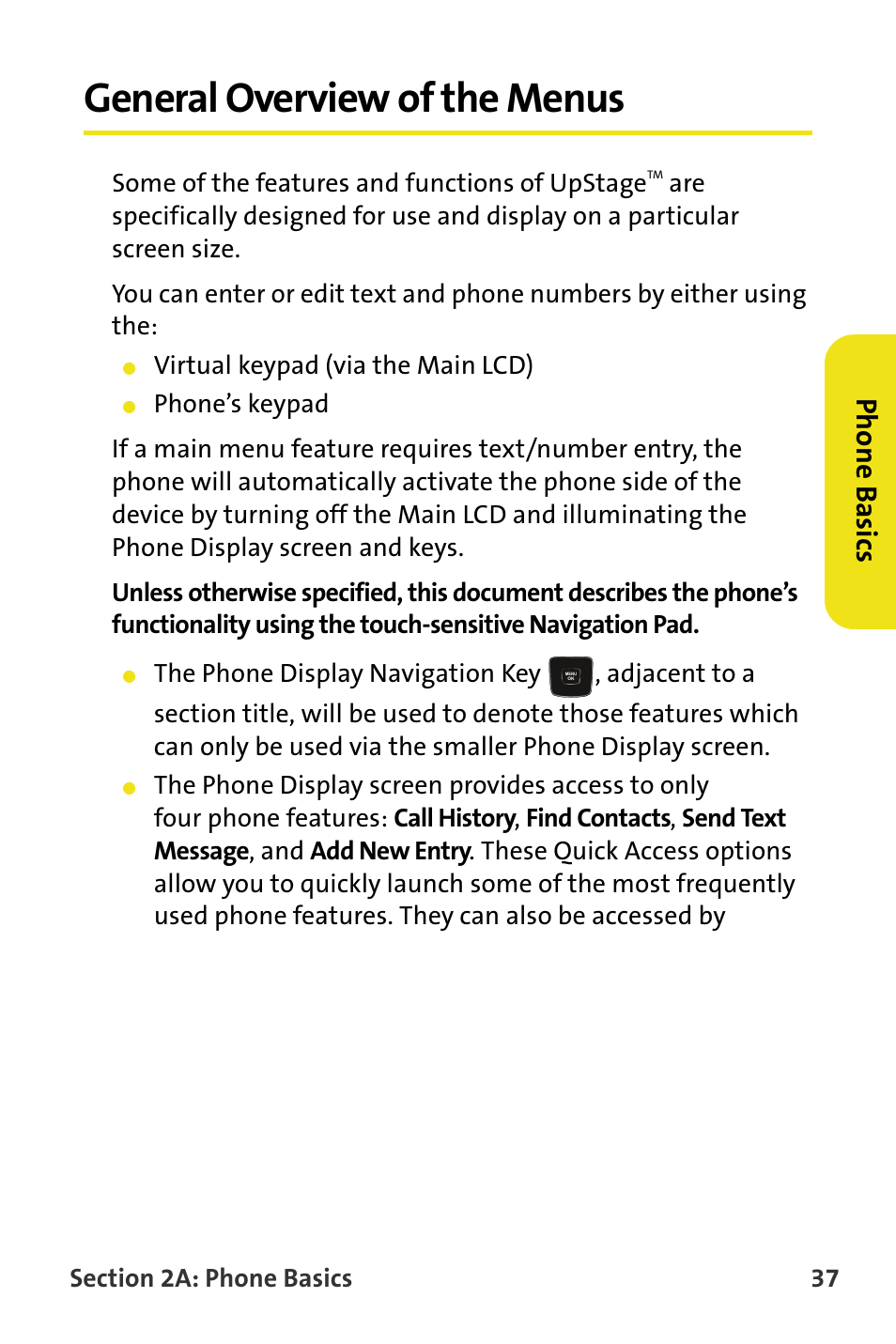 General overview of the menus, Phone basics, Some of the features and functions of upstage | Virtual keypad (via the main lcd) | Samsung SPH-M620ZKASPR User Manual | Page 63 / 340
