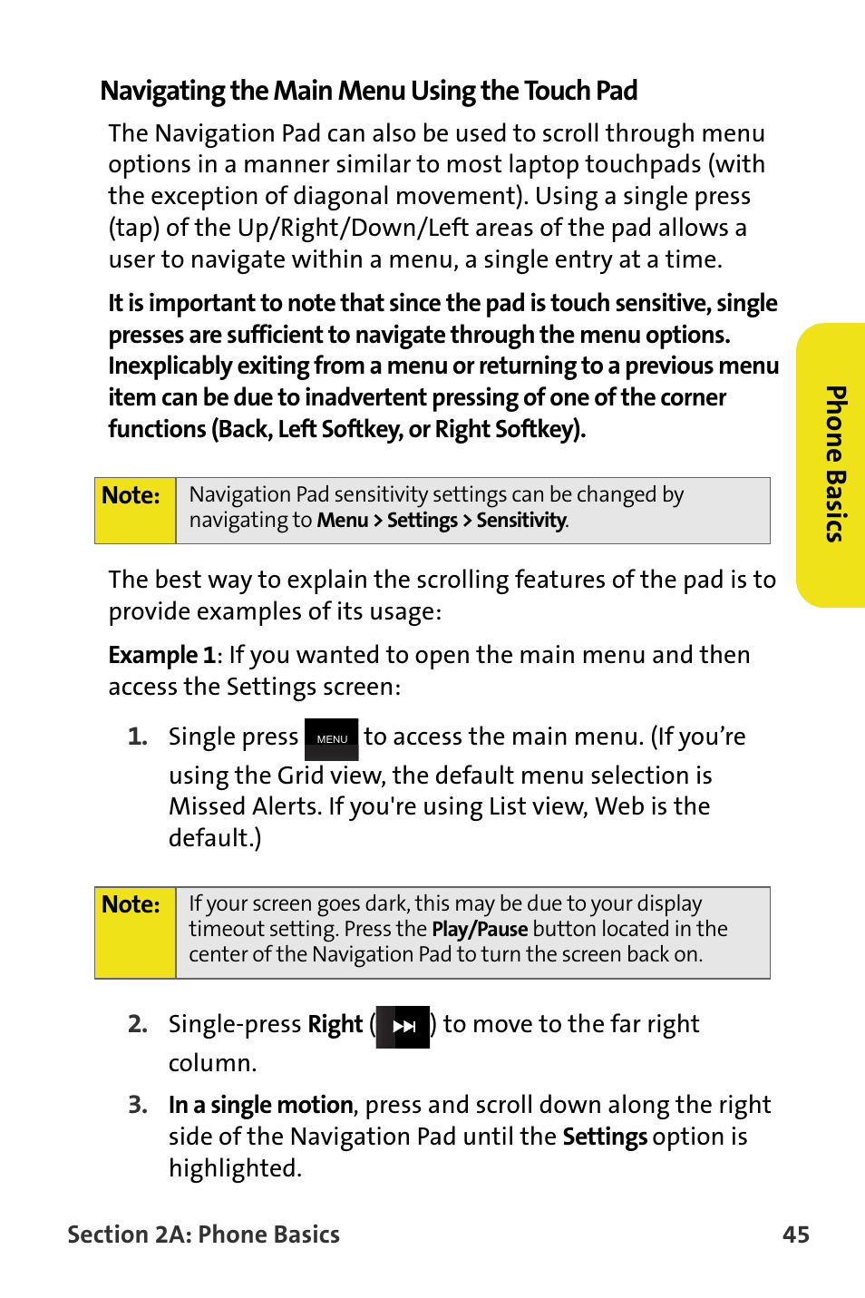 Navigating the main menu using the touch pad | Samsung SPH-M620ZKASPR User Manual | Page 71 / 340