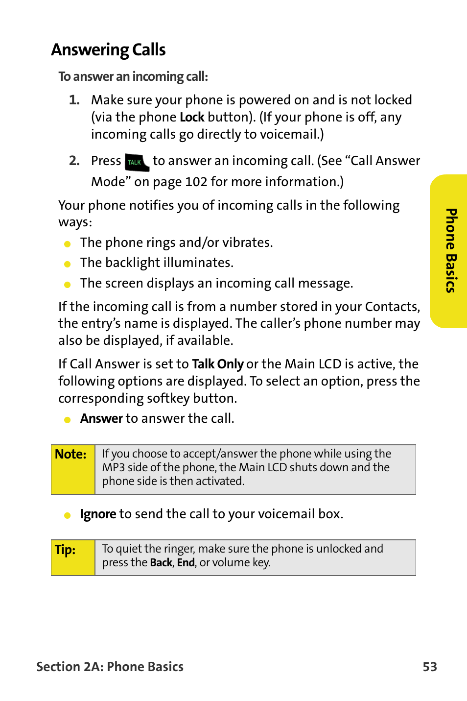 Answering calls, Phone basics | Samsung SPH-M620ZKASPR User Manual | Page 79 / 340