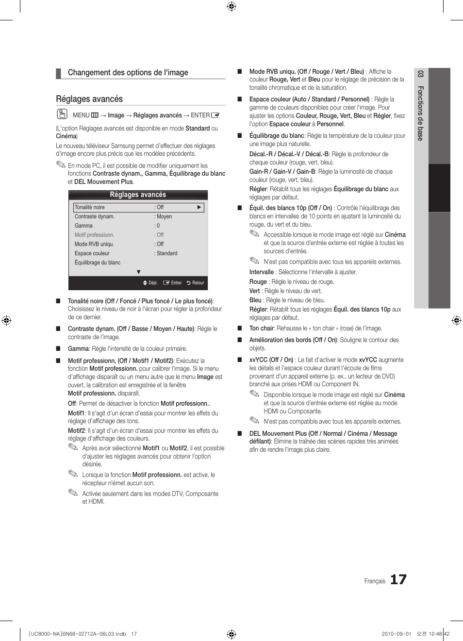 Réglages avancés | Samsung UN55C8000XFXZA User Manual | Page 149 / 200