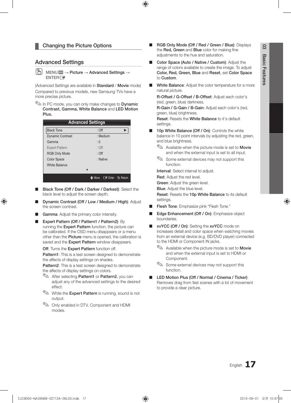 Advanced settings | Samsung UN55C8000XFXZA User Manual | Page 17 / 200