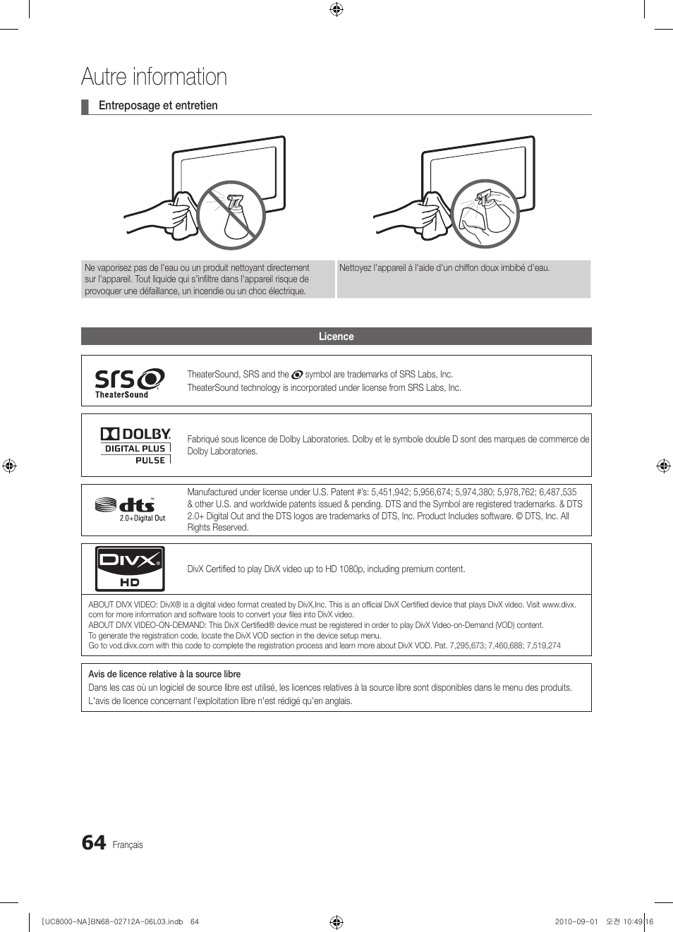 Autre information | Samsung UN55C8000XFXZA User Manual | Page 196 / 200