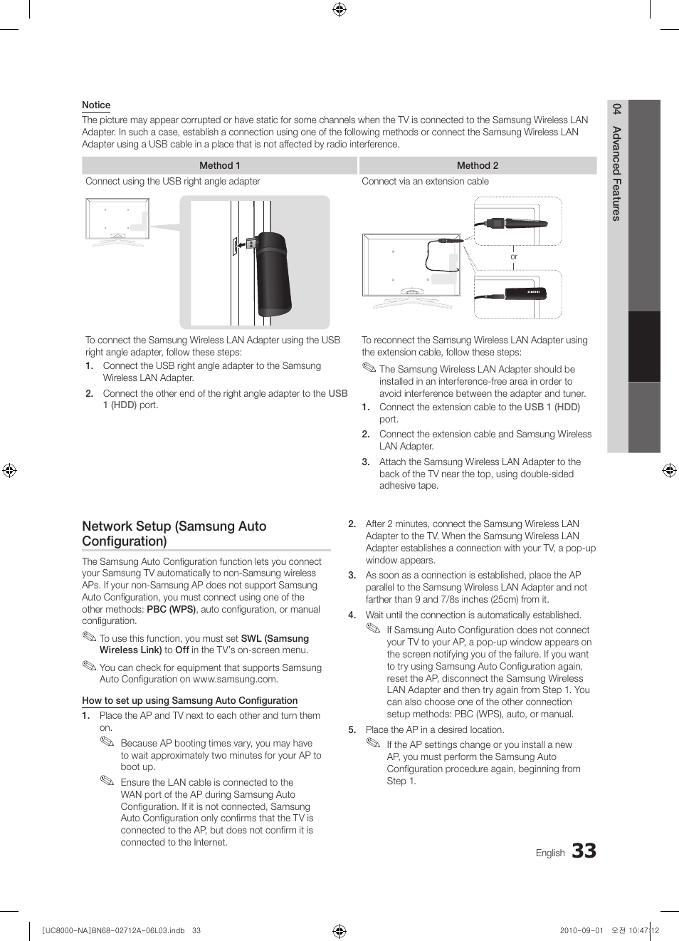 Network setup (samsung auto configuration) | Samsung UN55C8000XFXZA User Manual | Page 33 / 200