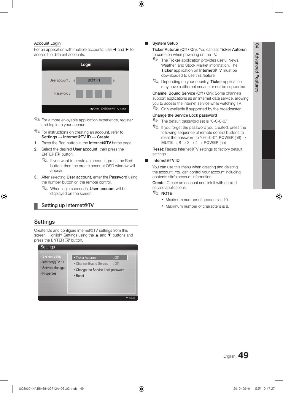 Settings | Samsung UN55C8000XFXZA User Manual | Page 49 / 200