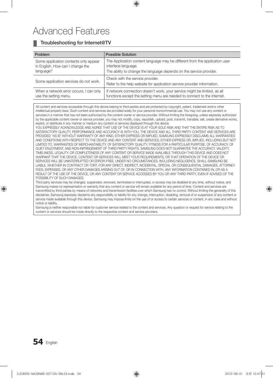 Advanced features | Samsung UN55C8000XFXZA User Manual | Page 54 / 200