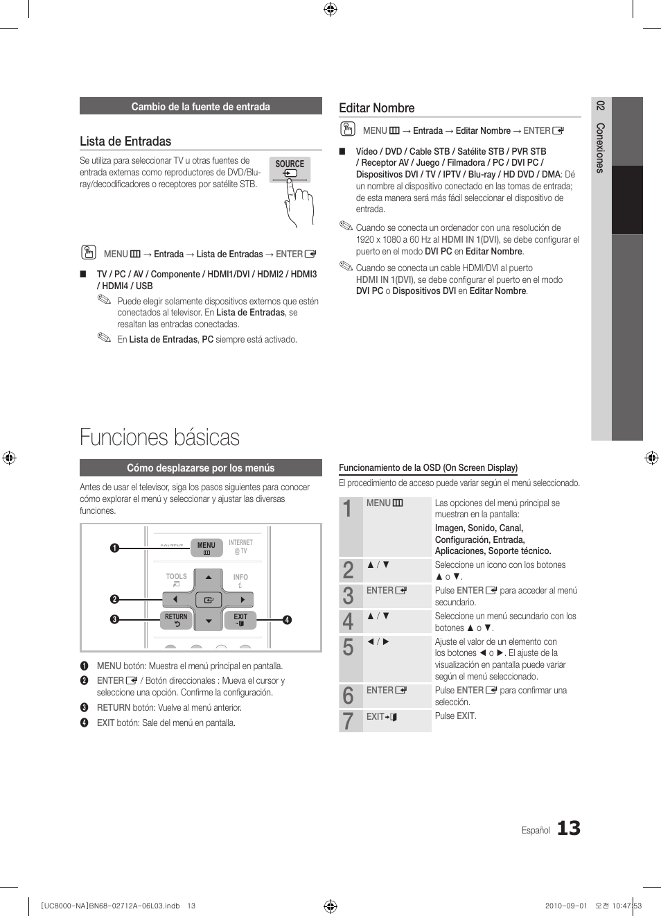 Funciones básicas, Lista de entradas, Editar nombre | Samsung UN55C8000XFXZA User Manual | Page 79 / 200